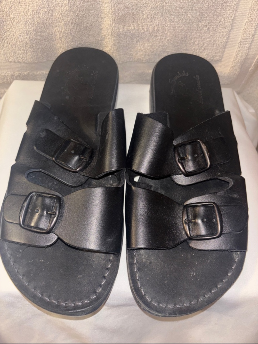 Black Double Buckle Slide Sandals